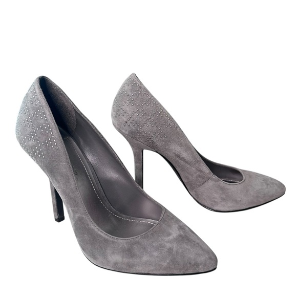BCBG Jaini Suede Studded Heels Gray Size 8 - Picture 1 of 11
